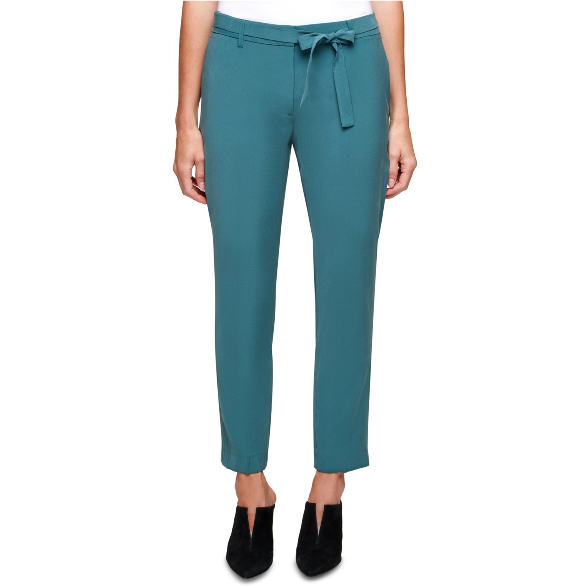 DKNY Womens Belted Casual Trouser Pants, Green, Petite, 8P